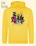 unisex basic hoodie sun yellow aus weicher baumwollmischung mit delete reality design