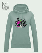 damen hoodie dusty green im feminine fit aus weicher baumwollmischung mit design delete reality