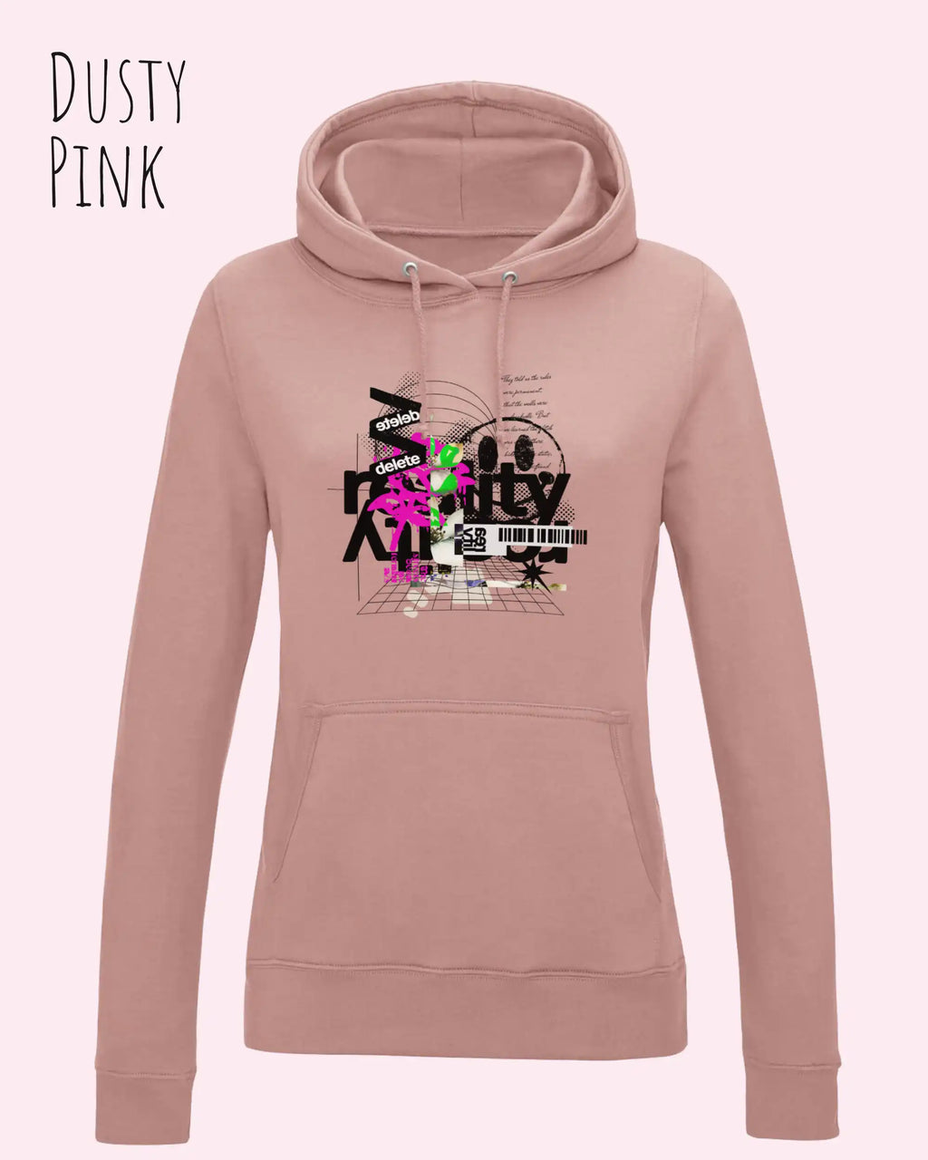 damen hoodie dusty pink im feminine fit aus weicher baumwollmischung mit design delete reality