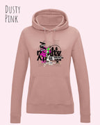 damen hoodie dusty pink im feminine fit aus weicher baumwollmischung mit design delete reality