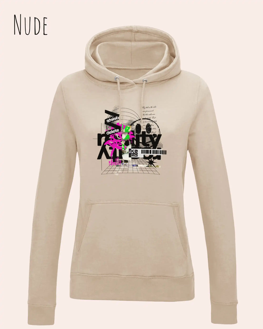 damen hoodie nude im feminine fit aus weicher baumwollmischung mit design delete reality