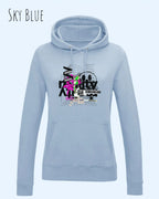 damen hoodie sky blue im feminine fit aus weicher baumwollmischung mit design delete reality