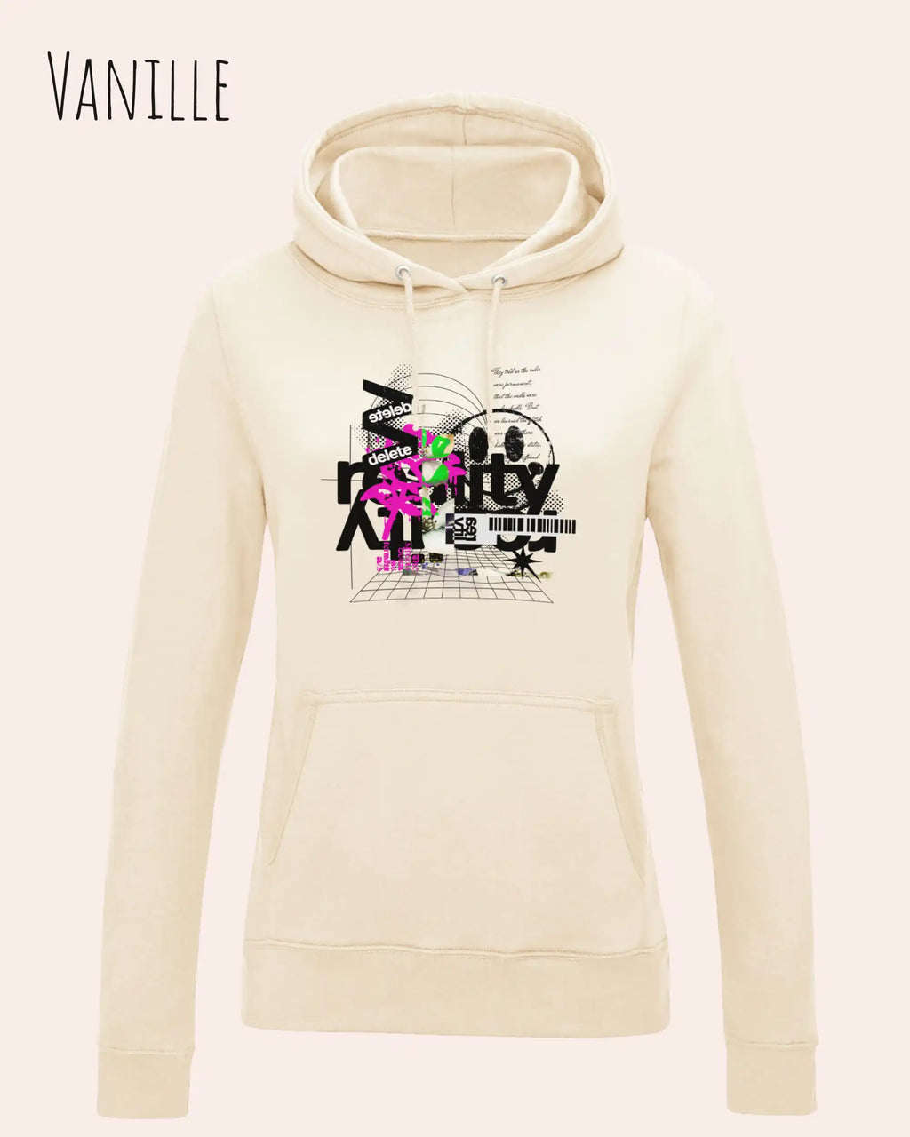 damen hoodie vanille im feminine fit aus weicher baumwollmischung mit design delete reality