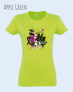 das bild zeigt das  Design-T-Shirt SOL’S Imperial Women 11502 in der Farbe apple green mit dem Artwork Delete Reality.
