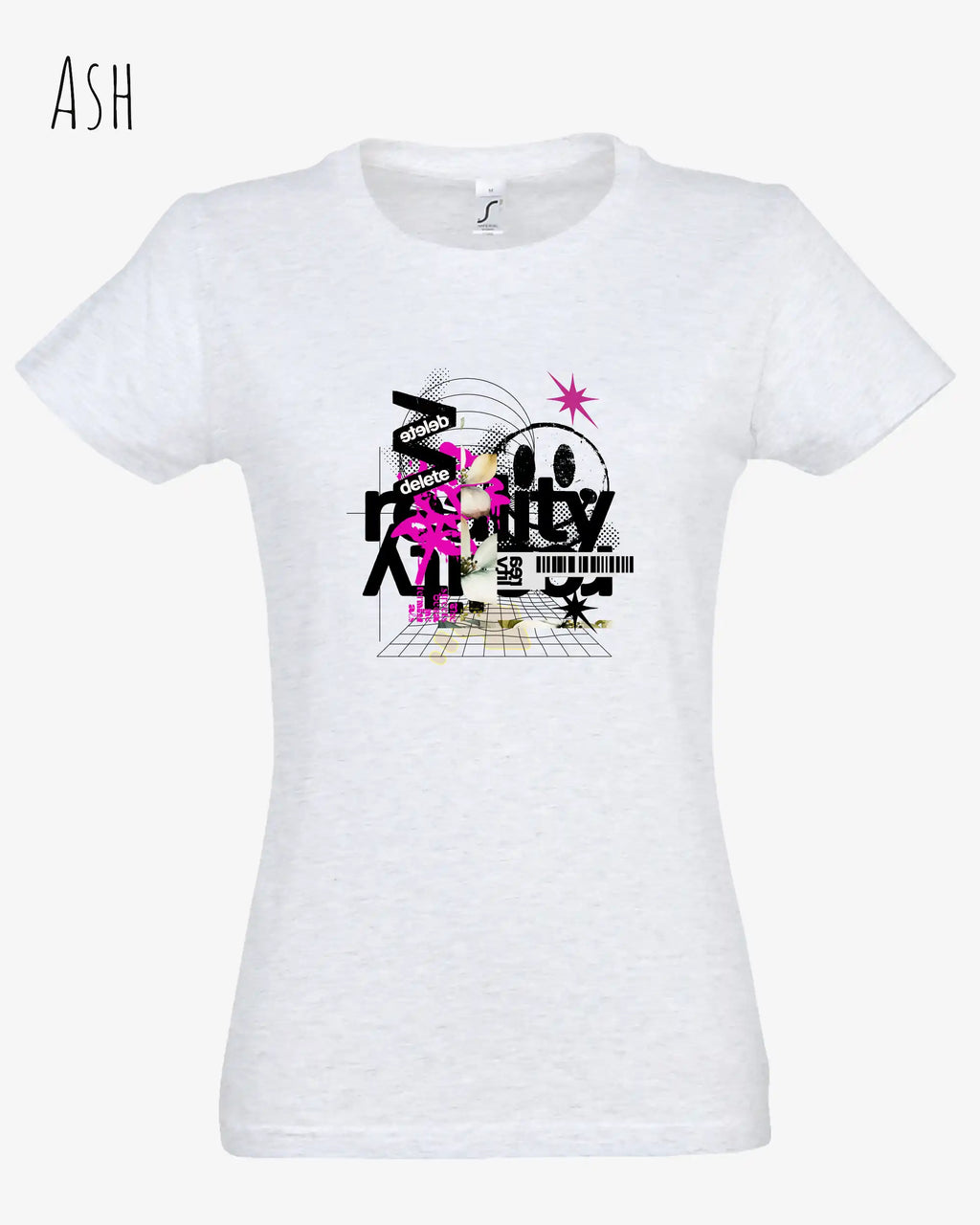 das bild zeigt das  Design-T-Shirt SOL’S Imperial Women 11502 in der Farbe ash mit dem Artwork Delete Reality.