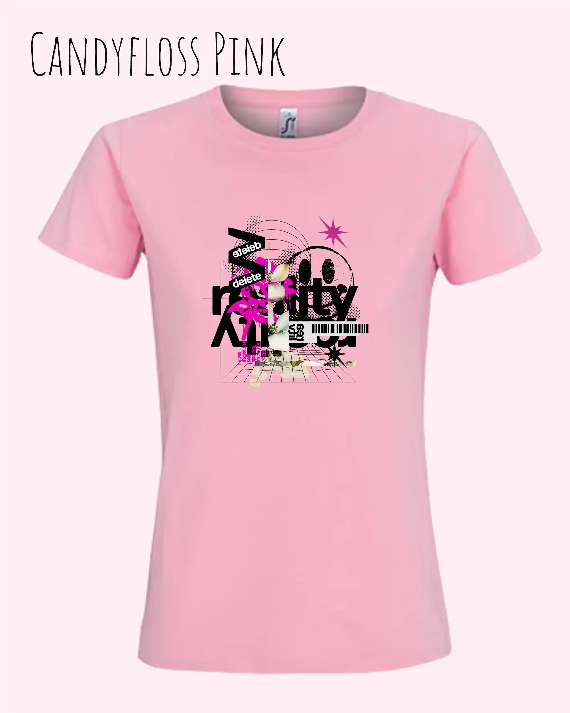 das bild zeigt das  Design-T-Shirt SOL’S Imperial Women 11502 in der Farbe candyfloss pink mit dem Artwork Delete Reality.