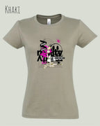 das bild zeigt das  Design-T-Shirt SOL’S Imperial Women 11502 in der Farbe khaki mit dem Artwork Delete Reality.