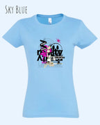 das bild zeigt das  Design-T-Shirt SOL’S Imperial Women 11502 in der Farbe sky blue mit dem Artwork Delete Reality.