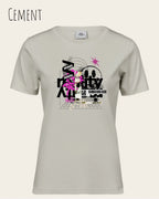 das bild zeigt das Tee Jays Women's Interlock Tee STYLE 580 in der farbe cement mit dem design delete reality,
