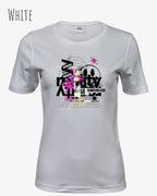 das bild zeigt das Tee Jays Women's Interlock Tee STYLE 580 in der farbe white mit dem design delete reality,