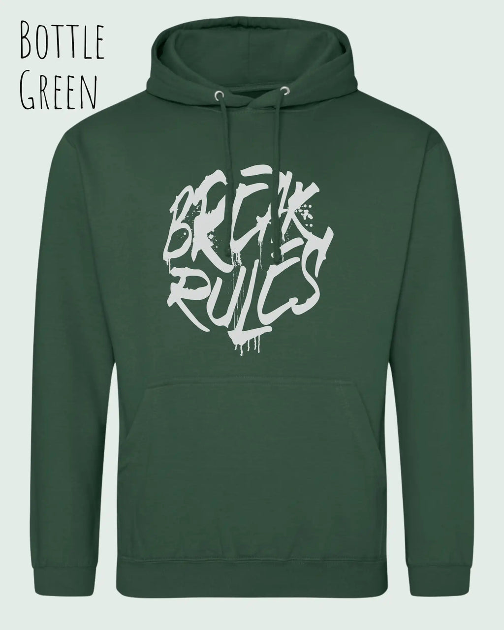 unisex basic hoodie bottle green aus weicher baumwollmischung mit break rules design