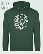 unisex basic hoodie bottle green aus weicher baumwollmischung mit break rules design