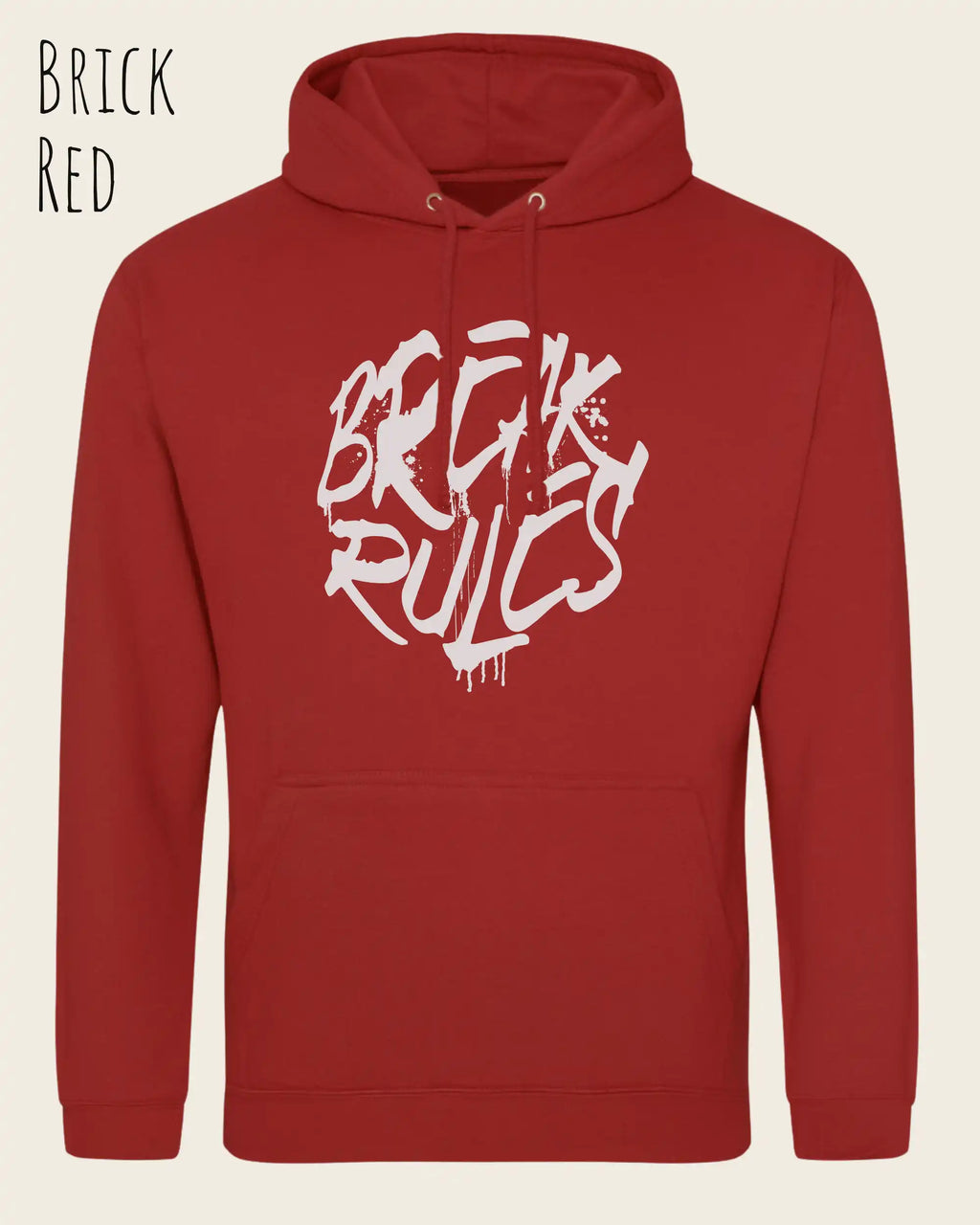 unisex basic hoodie brick red aus weicher baumwollmischung mit break rules design