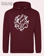 unisex basic hoodie  burgundy aus weicher baumwollmischung mit break rules design