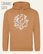 unisex basic hoodie caramel latte aus weicher baumwollmischung mit break rules design