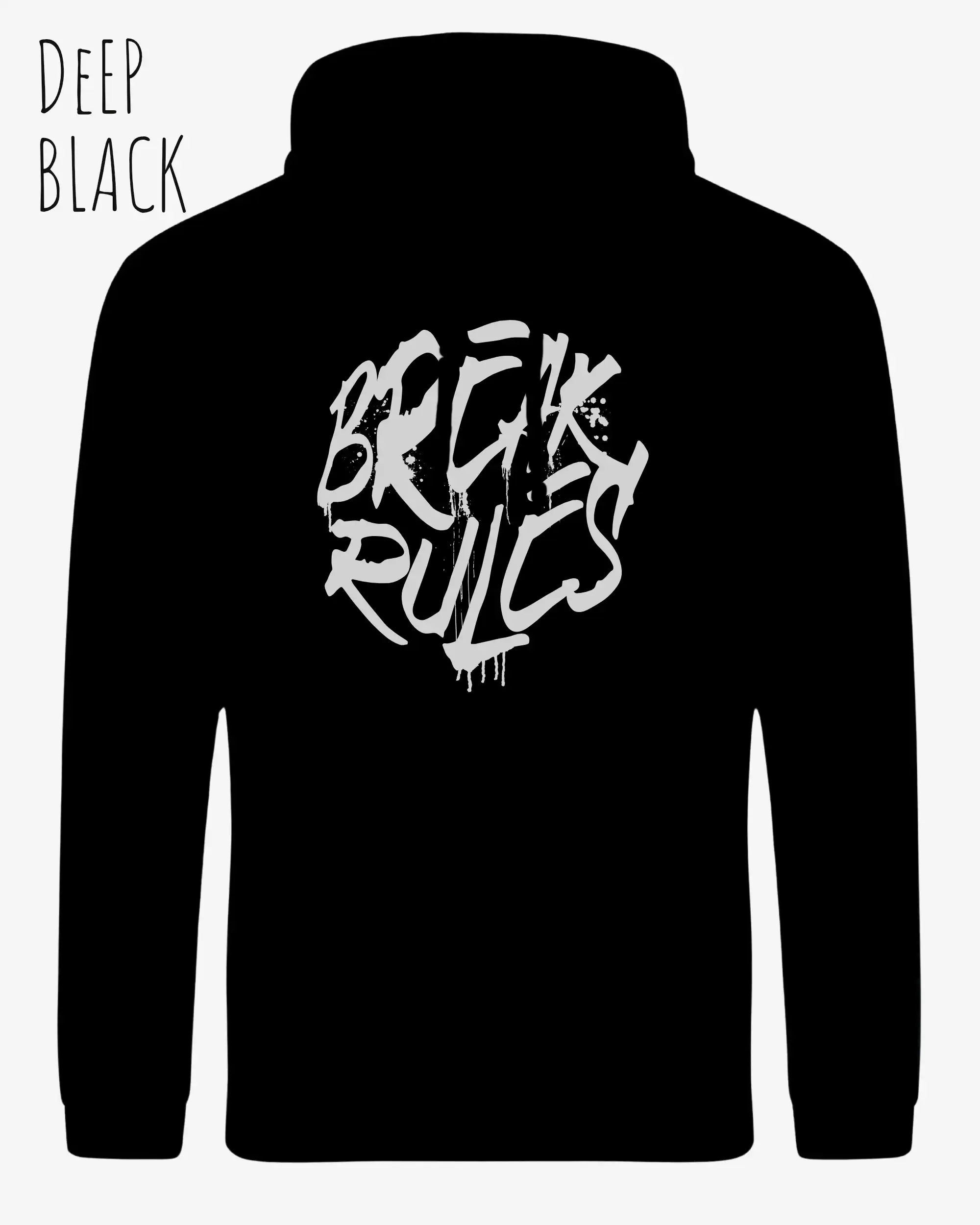 unisex basic hoodie deep black aus weicher baumwollmischung mit break rules design