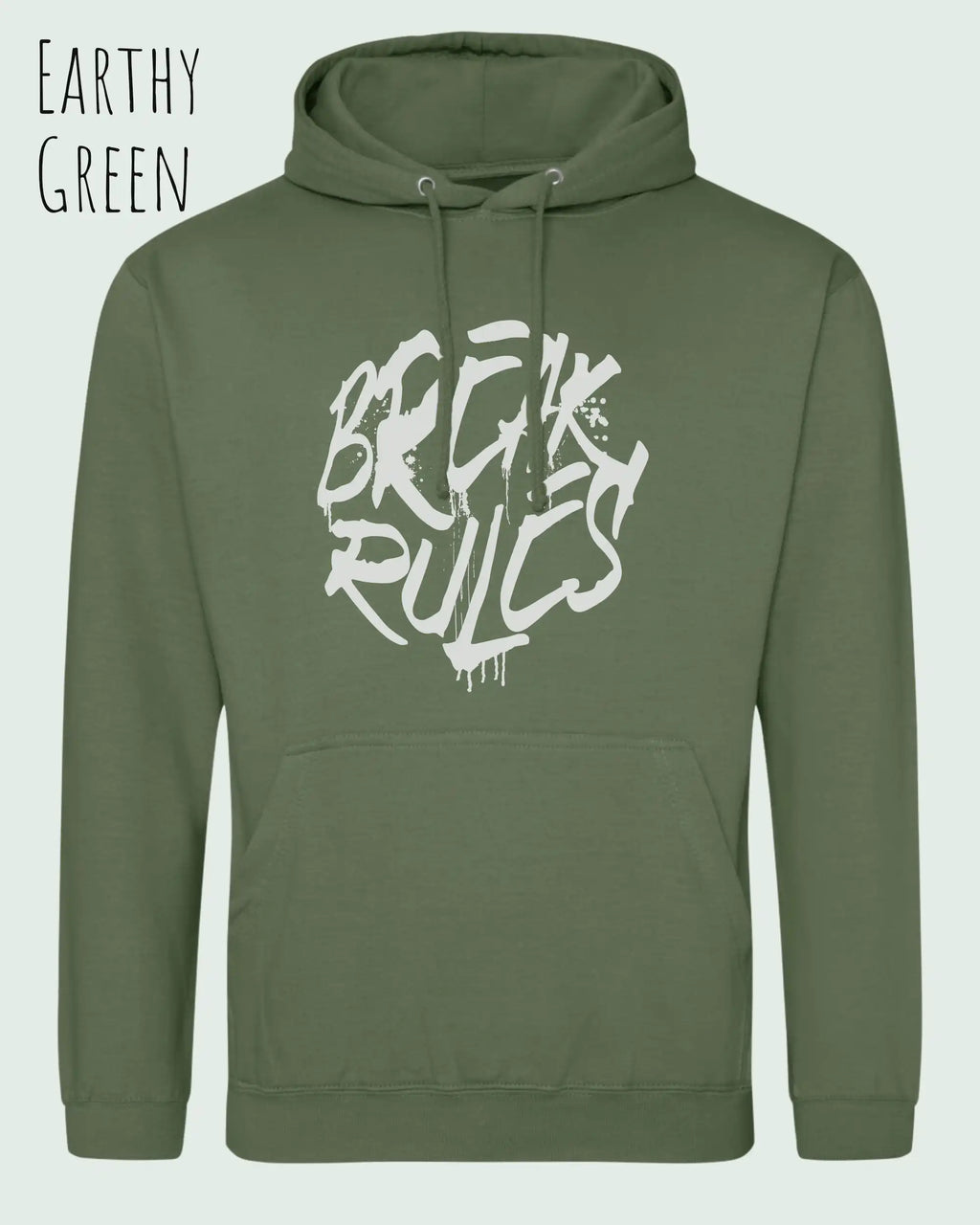 unisex basic hoodie earthy green aus weicher baumwollmischung mit break rules design