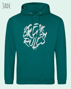 unisex basic hoodie jade aus weicher baumwollmischung mit break rules design