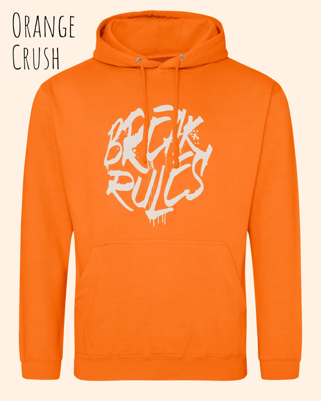 unisex basic hoodie orange crush aus weicher baumwollmischung mit break rules design