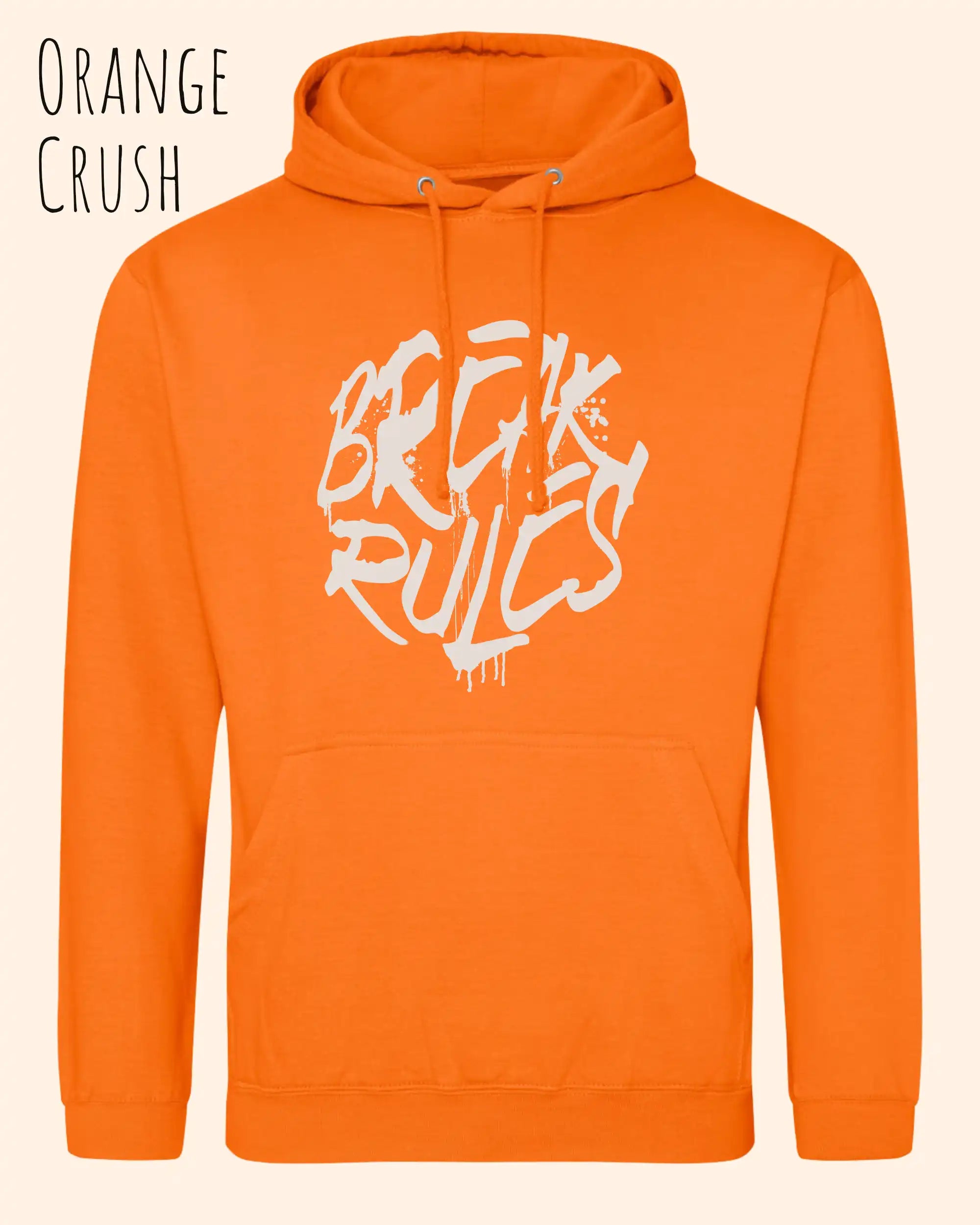 unisex basic hoodie orange crush aus weicher baumwollmischung mit break rules design