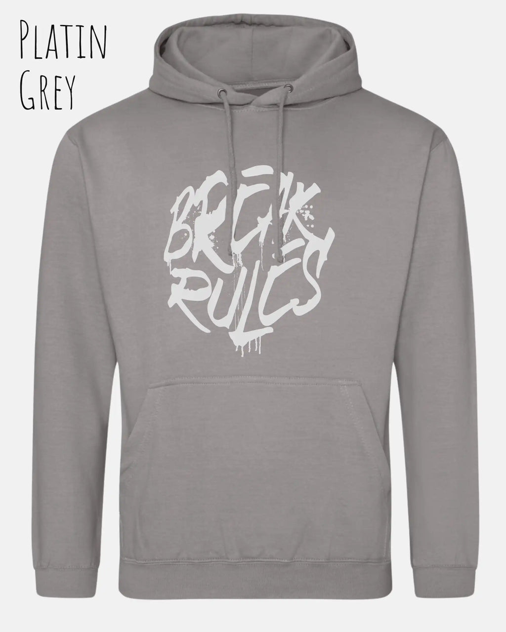 unisex basic hoodie platin grey aus weicher baumwollmischung mit break rules design