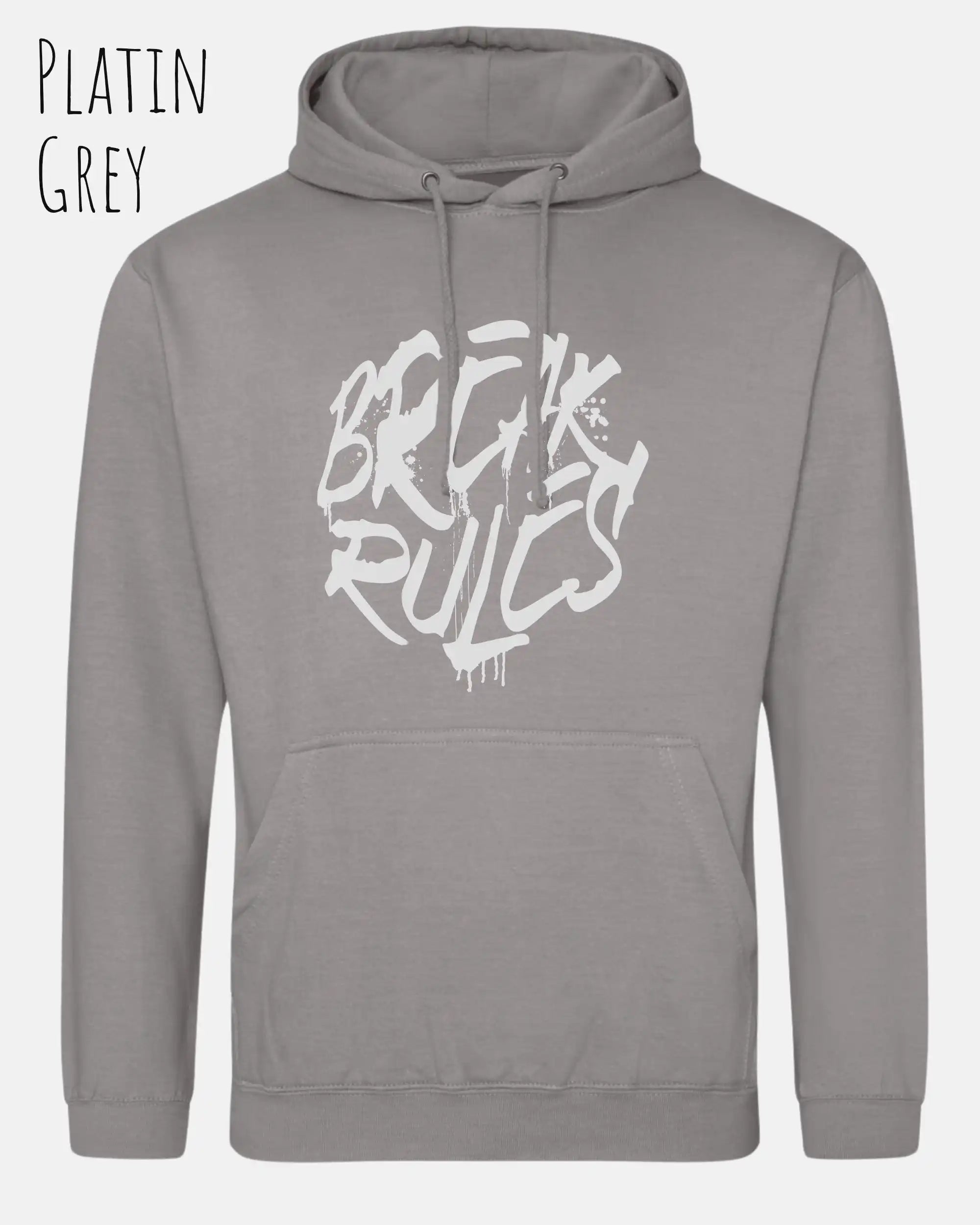 unisex basic hoodie platin grey aus weicher baumwollmischung mit break rules design
