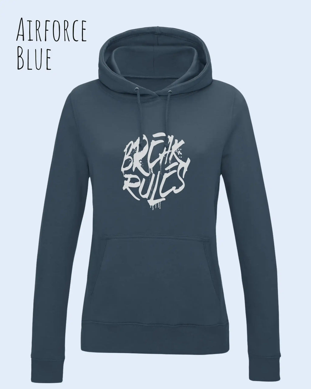 damen hoodie airfare blue im feminine fit aus weicher baumwollmischung mit design break rules