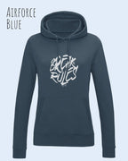 damen hoodie airfare blue im feminine fit aus weicher baumwollmischung mit design break rules