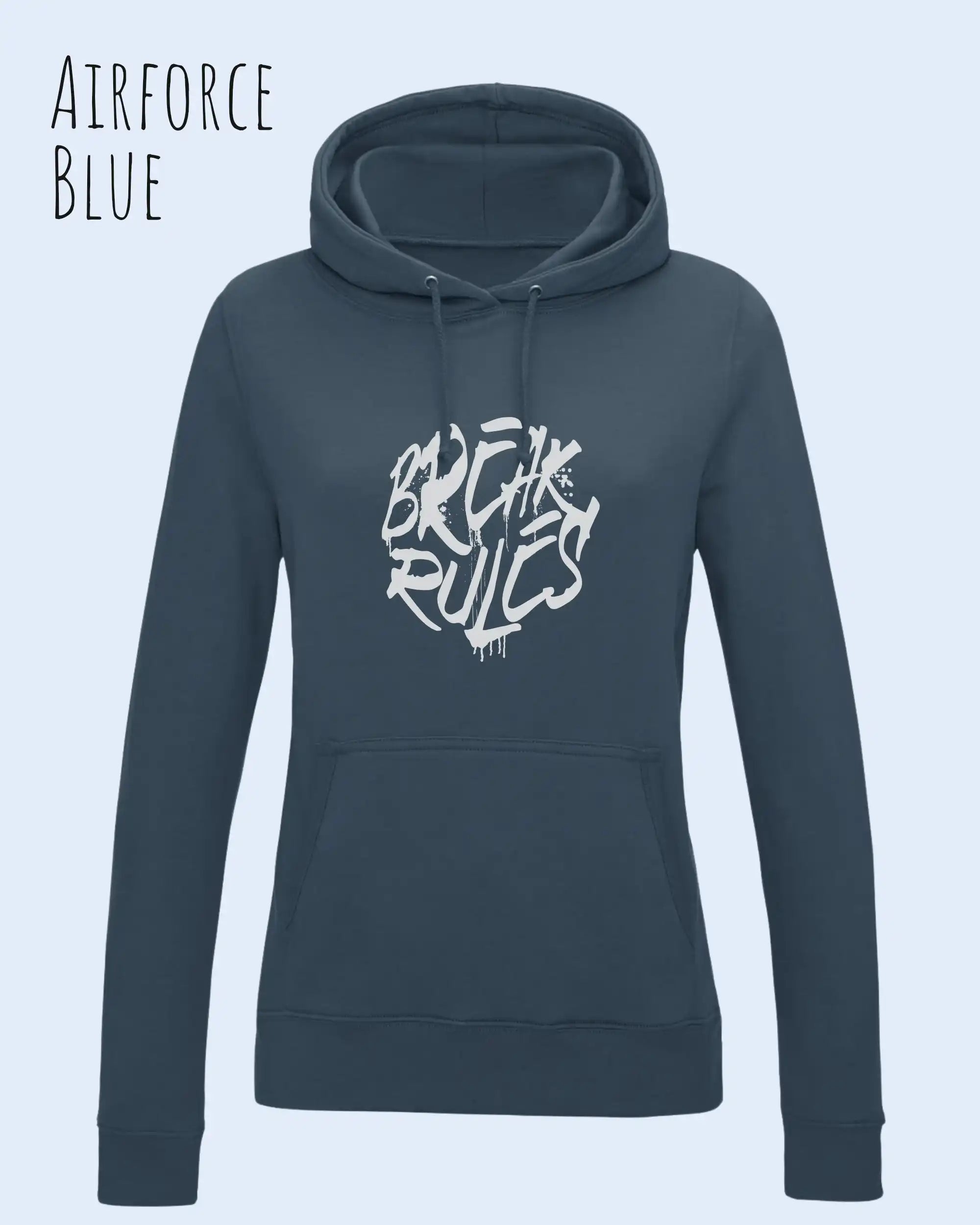 damen hoodie airfare blue im feminine fit aus weicher baumwollmischung mit design break rules