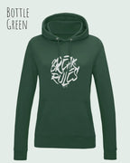 damen hoodie bottle green im feminine fit aus weicher baumwollmischung mit design break rules