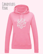 damen hoodie candyfloss pink im feminine fit aus weicher baumwollmischung mit design break rules
