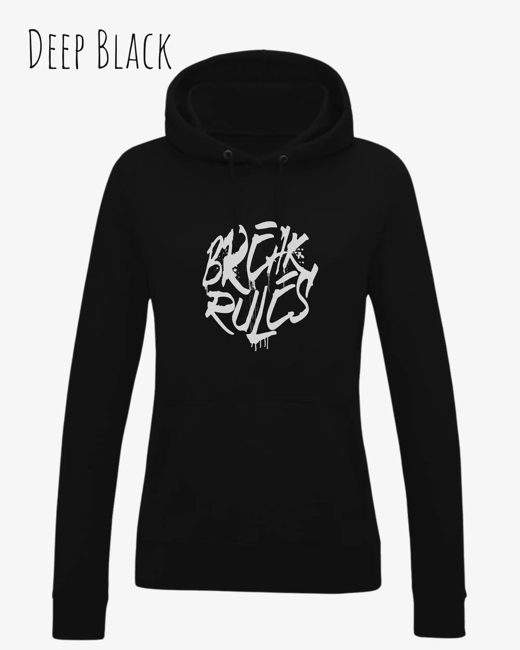damen hoodie deep black im feminine fit aus weicher baumwollmischung mit design break rules