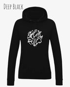 damen hoodie deep black im feminine fit aus weicher baumwollmischung mit design break rules