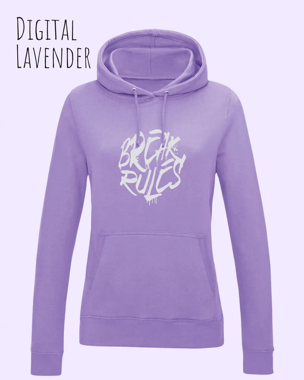 damen hoodie digital lavender im feminine fit aus weicher baumwollmischung mit design break rules