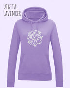 damen hoodie digital lavender im feminine fit aus weicher baumwollmischung mit design break rules