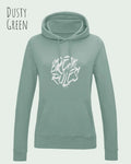 damen hoodie dusty green im feminine fit aus weicher baumwollmischung mit design break rules
