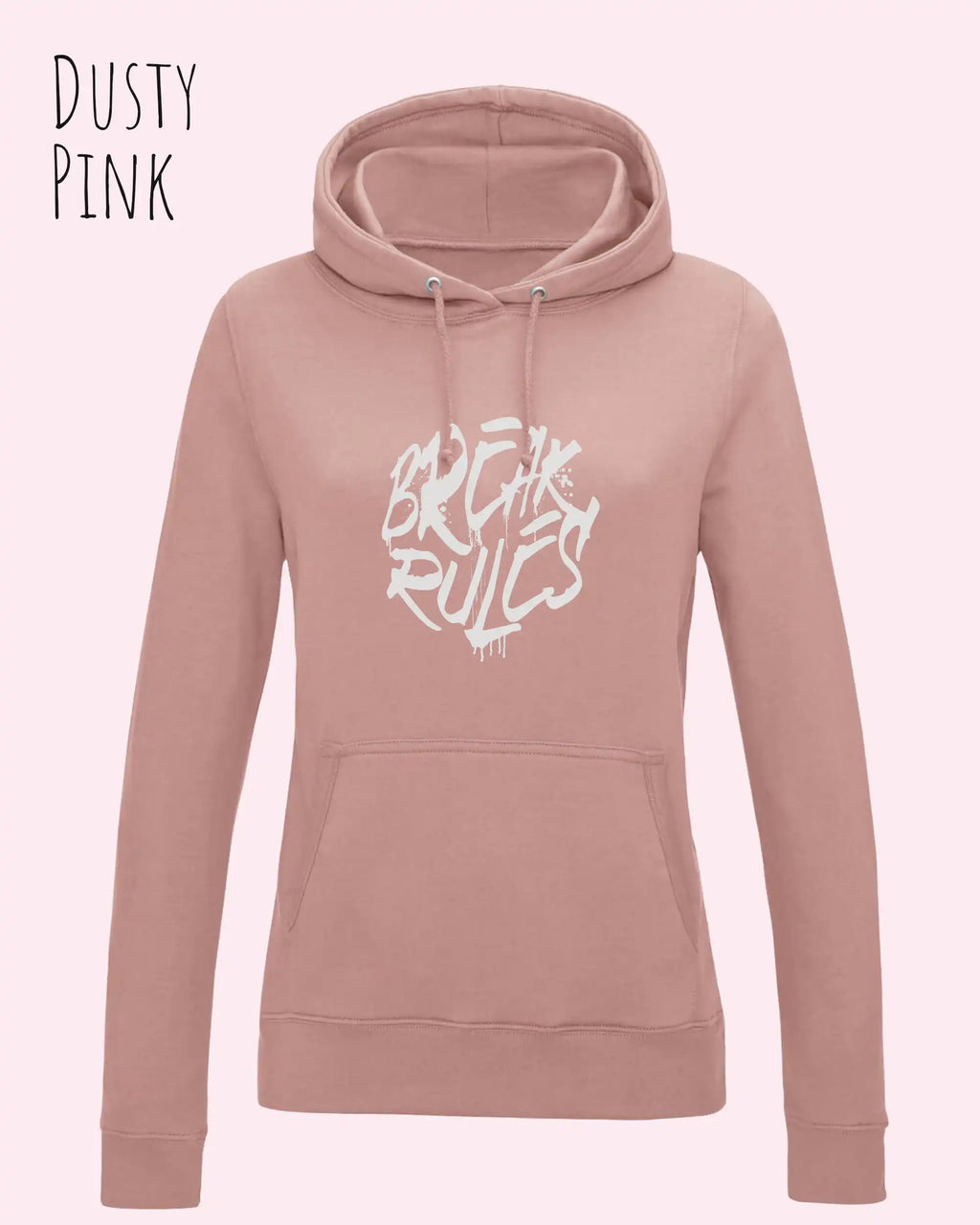 damen hoodie dusty pink im feminine fit aus weicher baumwollmischung mit design break rules