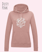 damen hoodie dusty pink im feminine fit aus weicher baumwollmischung mit design break rules
