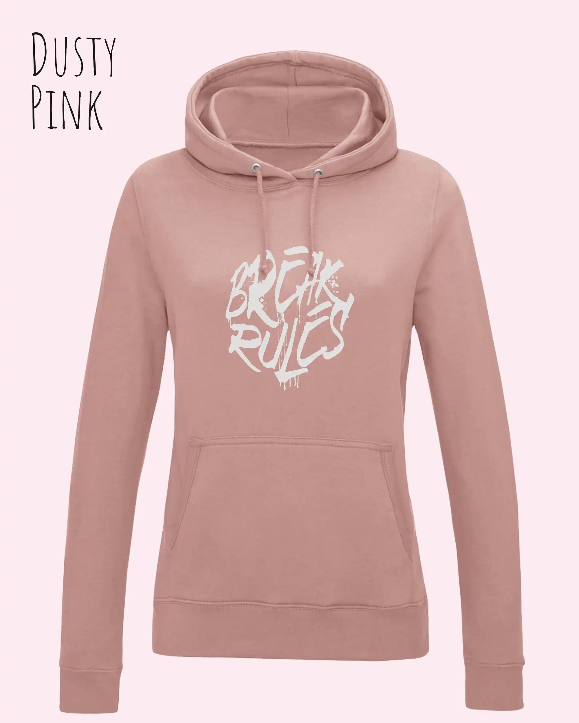 damen hoodie dusty pink im feminine fit aus weicher baumwollmischung mit design break rules