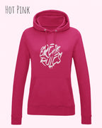 damen hoodie hot pink im feminine fit aus weicher baumwollmischung mit design break rules