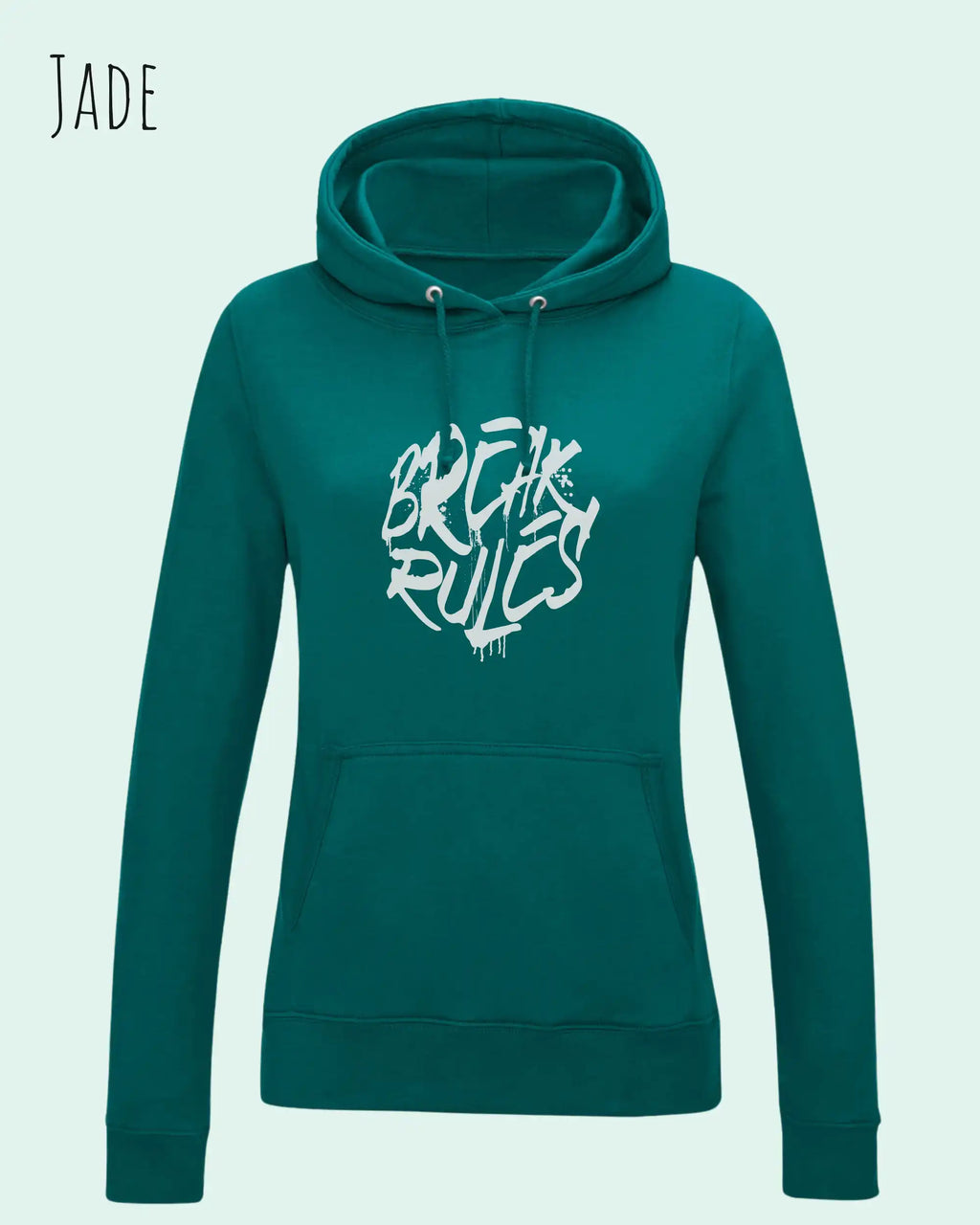 damen hoodie jade im feminine fit aus weicher baumwollmischung mit design break rules