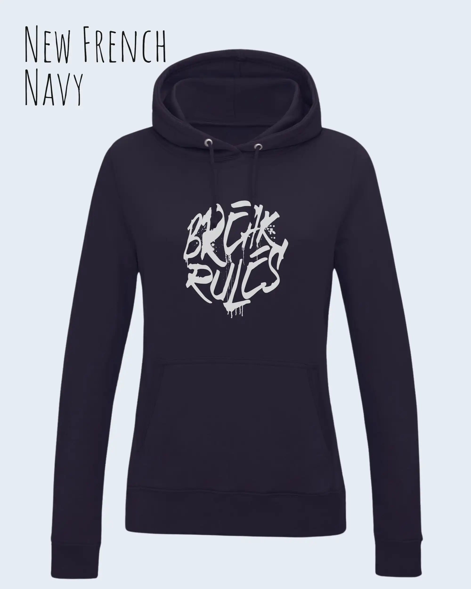 damen hoodie new French navy im feminine fit aus weicher baumwollmischung mit design break rules