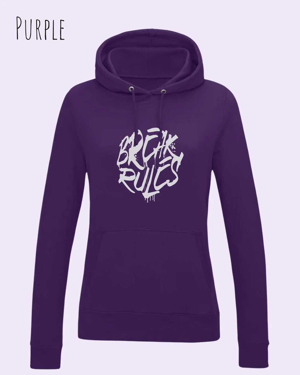 damen hoodie purple im feminine fit aus weicher baumwollmischung mit design break rules
