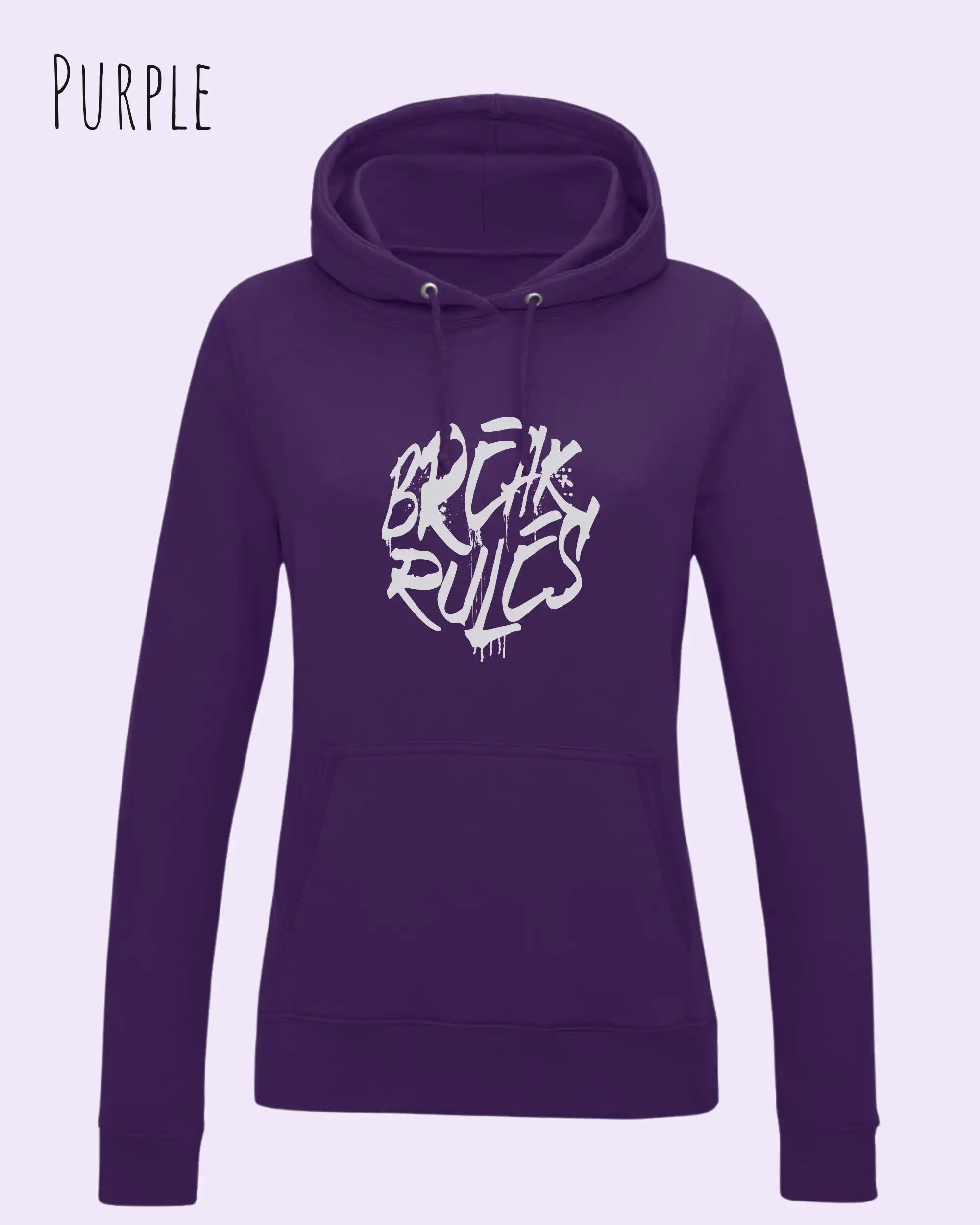 damen hoodie purple im feminine fit aus weicher baumwollmischung mit design break rules