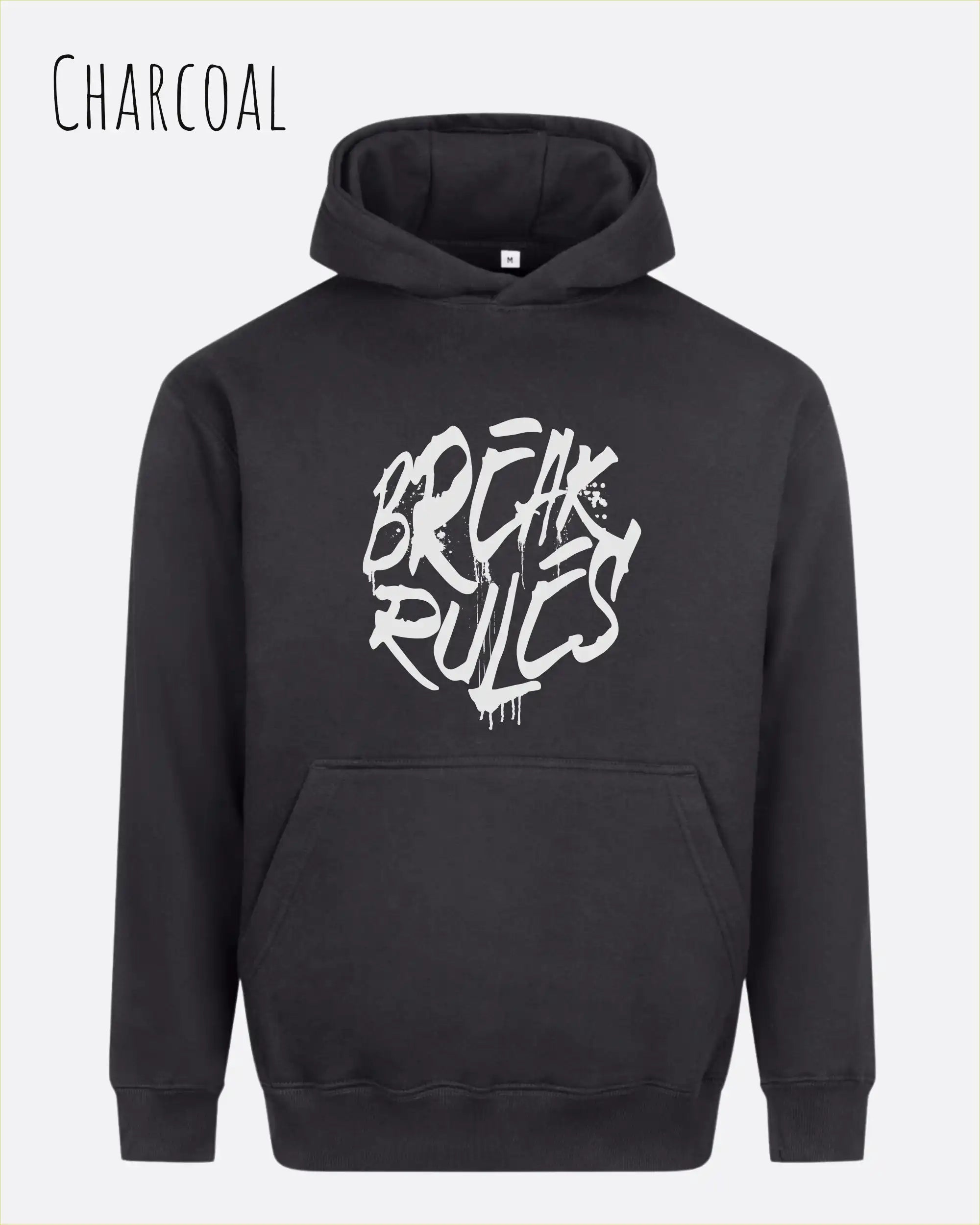 unisex streetwear hoodie charcoal im oversize fit mit design break rules