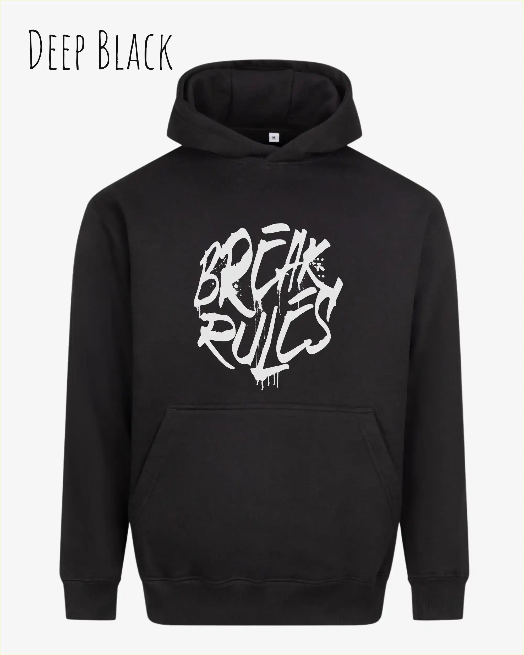 unisex streetwear hoodie deep black im oversize fit mit design break rules