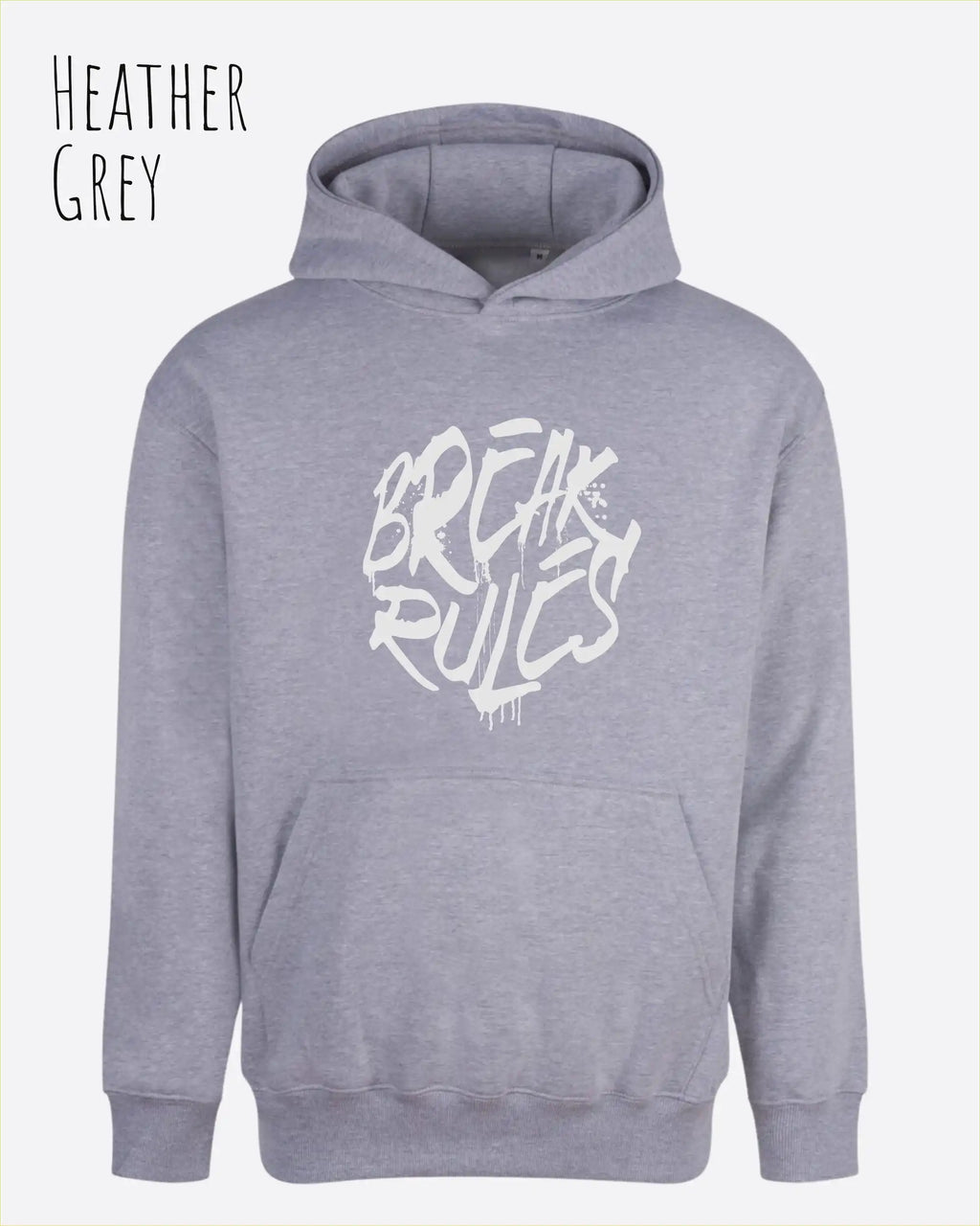 unisex streetwear hoodie heather grey im oversize fit mit design break rules