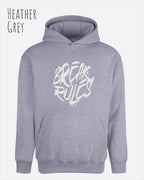 unisex streetwear hoodie heather grey im oversize fit mit design break rules