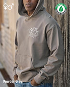 die Abbildung zeigt einen Mann, der das Tee Jays Heavy Loose Fit Hooded Sweatshirt 5162 in der farbe powder grey mit dem design "break rules" trägt..