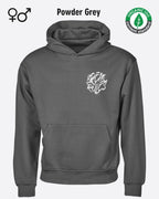 die Abbildung zeigt das Tee Jays Heavy Loose Fit Hooded Sweatshirt 5162 in der farbe powder grey mit dem design "break rules".